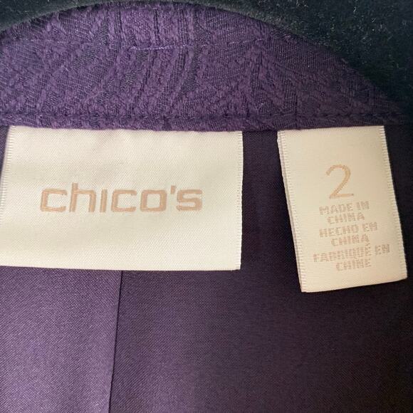 Chico's Size 2 US L Asymmetrical Zip Jacquard Jacket Eggplant Purple Lined - Picture 10 of 11